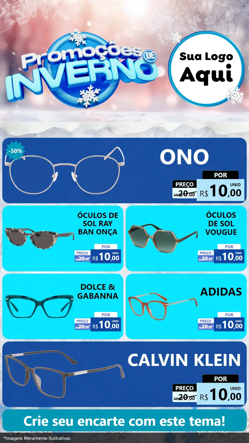 Modelo de TV para TV Vertical com o tema Promoções de Inverno para Óticas