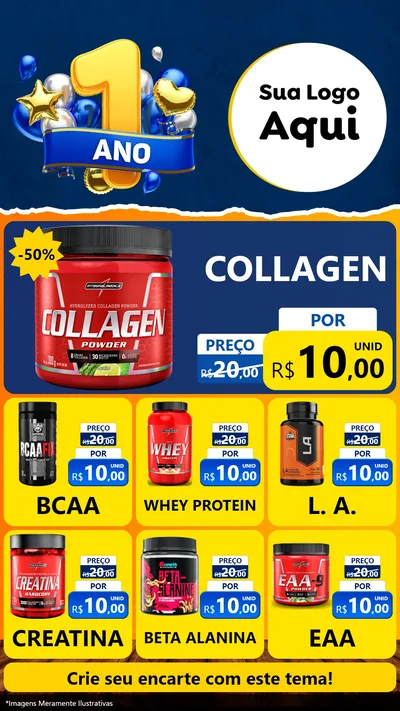 Modelo de Rede Social para Stories com o tema Um Ano de Aniversário para Suplementos alimentares