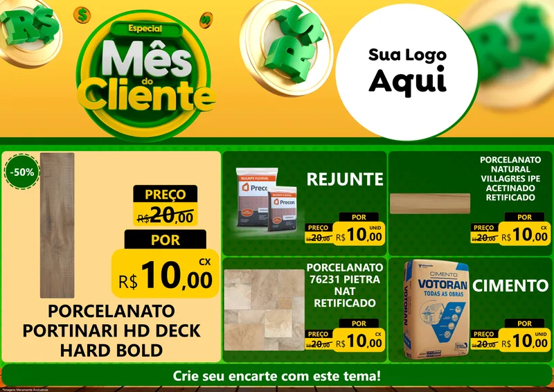 Modelo de Encarte para Encarte A4 Horizontal com o tema Especial Mês do Cliente para Pisos e revestimentos
