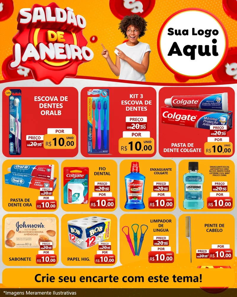 Modelo de Rede Social para Feed Instagram com o tema Saldão de Janeiro para Higiene Pessoal