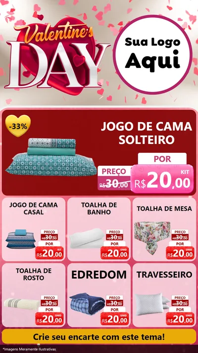 Modelo de Rede Social para Stories com o tema Valentine's Day para Cama, Mesa e Banho