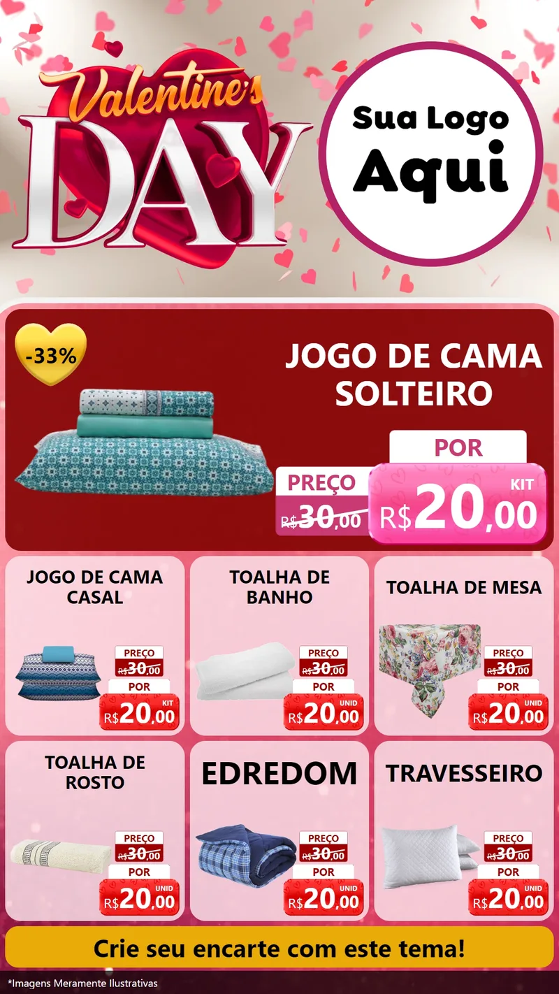 Modelo de Rede Social para Stories com o tema Valentine's Day para Cama, Mesa e Banho