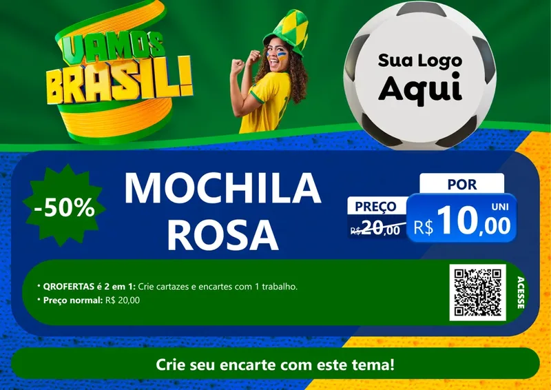 Modelo de Cartaz para Cartaz A4 Horizontal com o tema Vamos Brasil - Copa para Papelaria