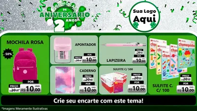 Modelo de TV para TV Horizontal com o tema Promoção de Aniversário - 2 Anos para Papelaria