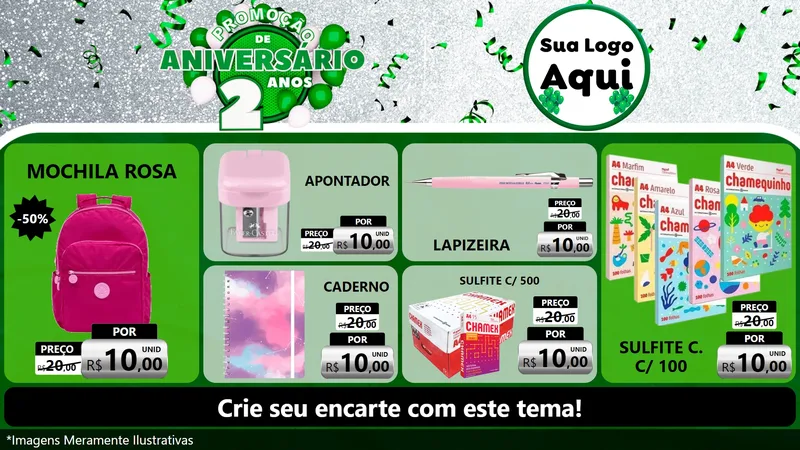 Modelo de TV para TV Horizontal com o tema Promoção de Aniversário - 2 Anos para Papelaria