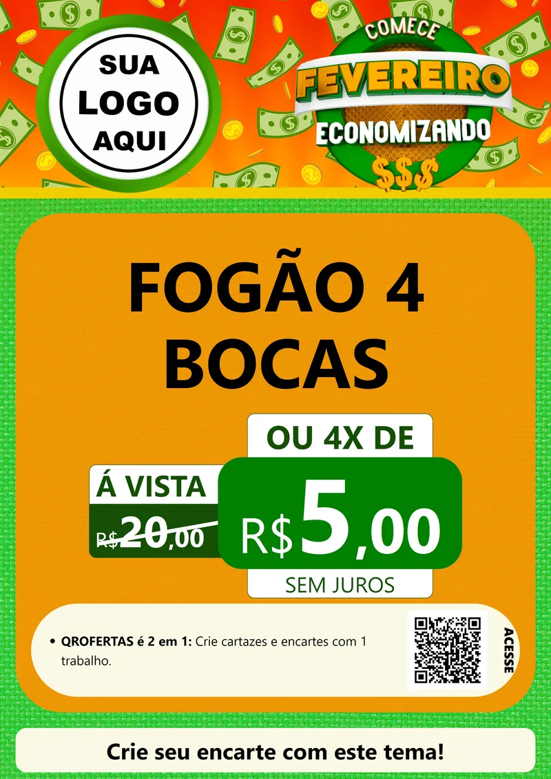Modelo de Cartaz para Cartaz A4 Vertical com o tema Comece Fevereiro Economizando para Móveis e Eletro