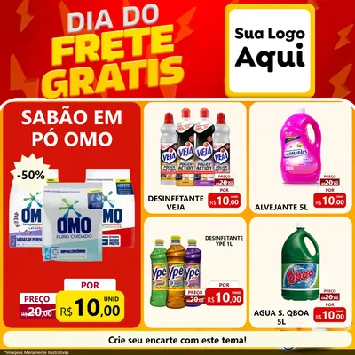 Modelo de Rede Social para Feed Facebook com o tema Dia do Frete Grátis para Produtos de Limpeza