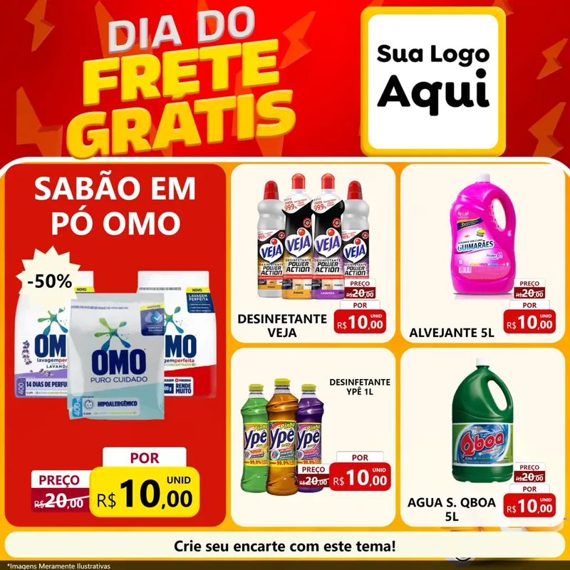 Modelo de Rede Social para Feed Facebook com o tema Dia do Frete Grátis para Produtos de Limpeza