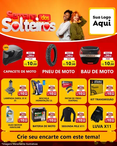 Modelo de Rede Social para Feed Instagram com o tema Semana dos Solteiros para Moto peças