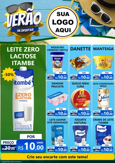 Modelo de Encarte para Encarte A4 Vertical com o tema Verão de Ofertas para Frios e Laticínios