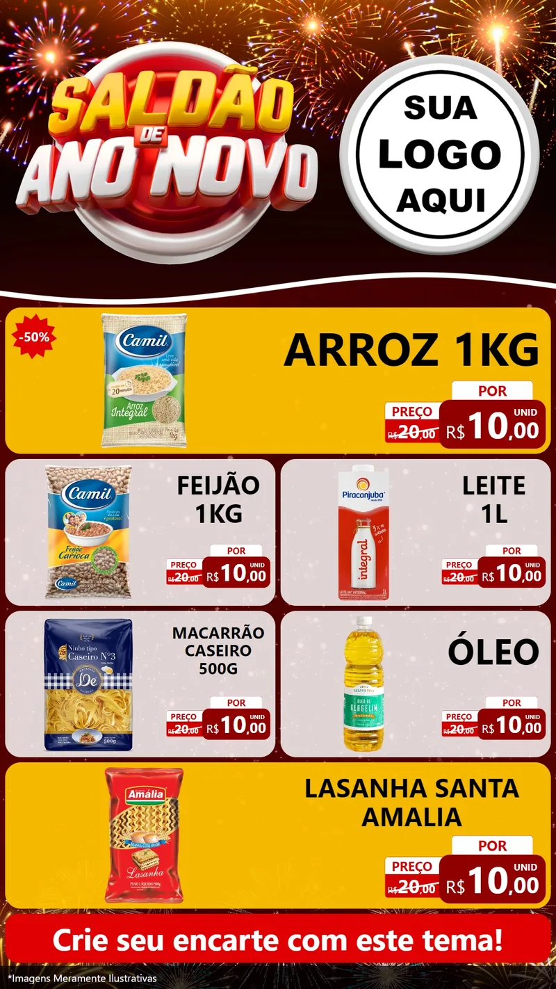 Modelo de TV para TV Vertical com o tema Saldão de Ano Novo para Supermercado