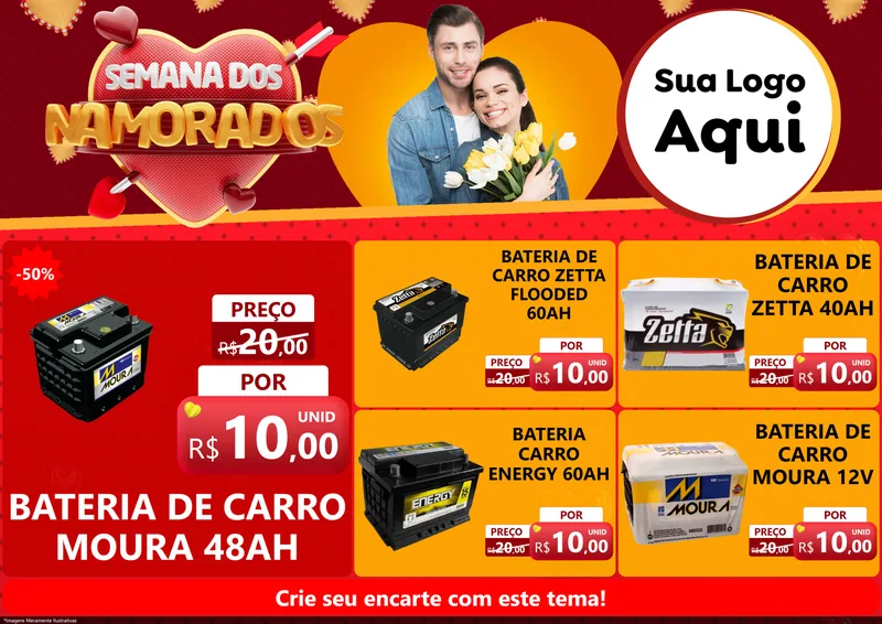 Modelo de Encarte para Encarte A4 Horizontal com o tema Semana dos Namorados para Baterias Elétricas