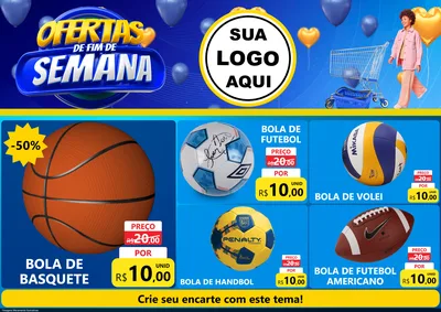 Modelo de Encarte para Encarte A4 Horizontal com o tema Ofertas de Fim de Semana para Artigos Esportivos