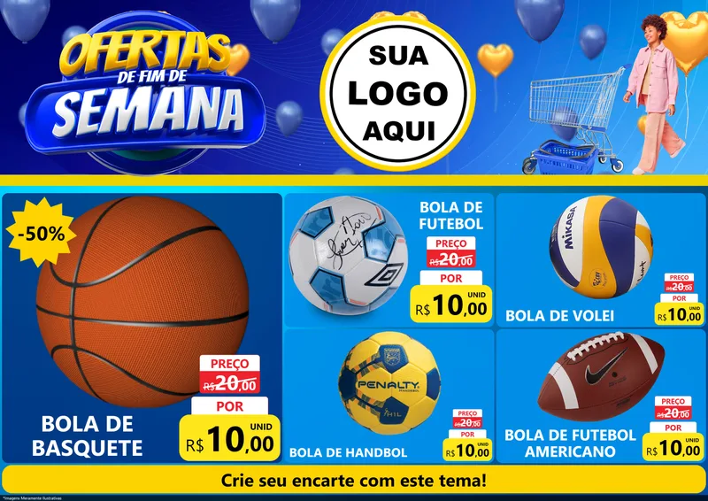 Modelo de Encarte para Encarte A4 Horizontal com o tema Ofertas de Fim de Semana para Artigos Esportivos