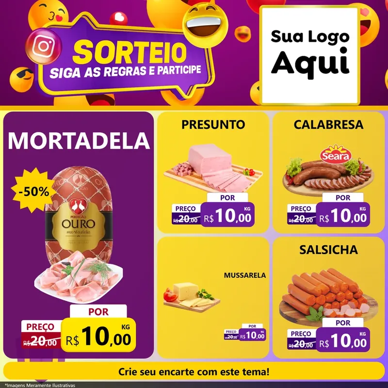Modelo de Rede Social para Feed Facebook com o tema Sorteio para Frios e Laticínios