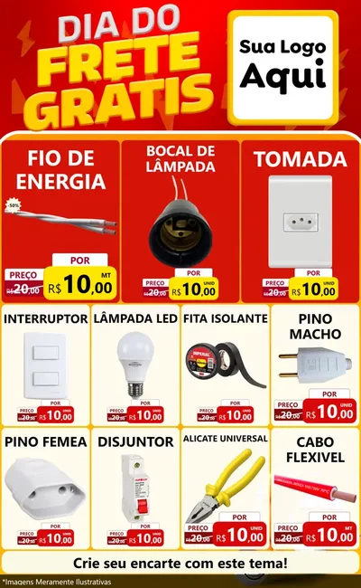 Modelo de Encarte para Encarte Grande com o tema Dia do Frete Grátis para Materiais Elétricos