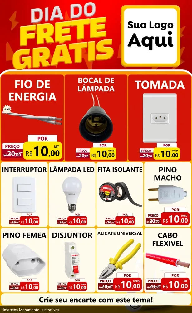 Modelo de Encarte para Encarte Grande com o tema Dia do Frete Grátis para Materiais Elétricos