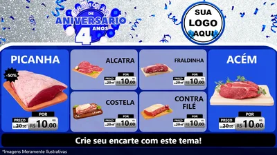 Modelo de TV para TV Horizontal com o tema Promoção de Aniversário - 4 Anos para Açougue