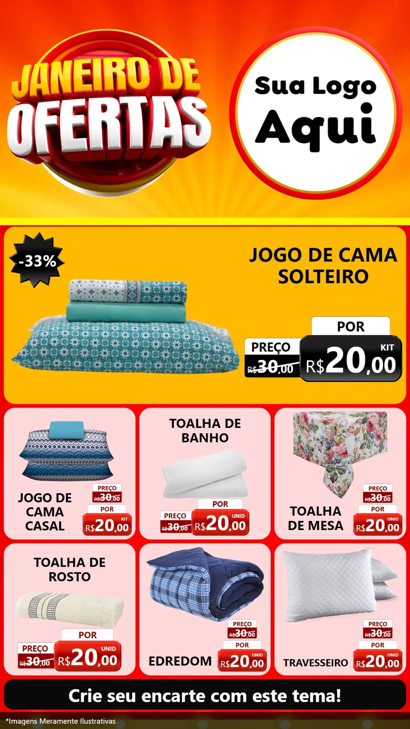 Modelo de Rede Social para Stories com o tema Janeiro de Ofertas para Cama, Mesa e Banho