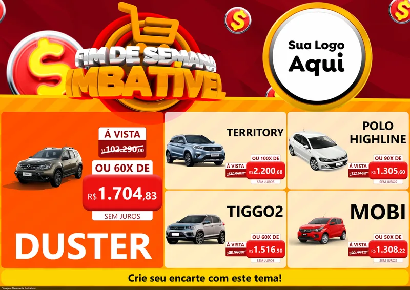 Modelo de Encarte para Encarte A4 Horizontal com o tema Fim de Semana Imbatível para Concessionaria de Carros