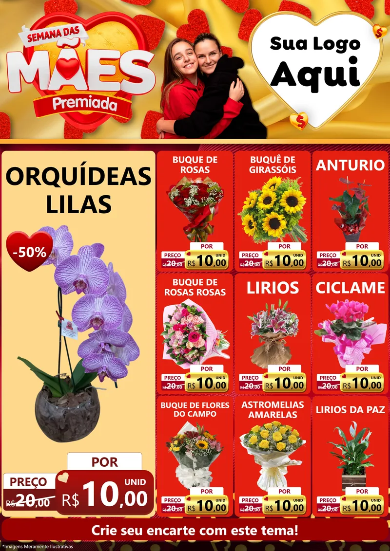 Modelo de Encarte para Encarte A4 Vertical com o tema Semana das Mães Premiada para Floricultura e jardim