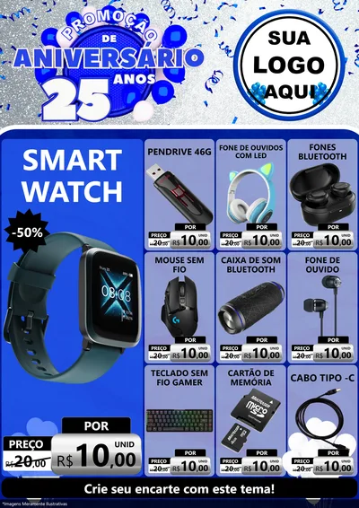 Modelo de Encarte para Encarte A4 Vertical com o tema Promoção de Aniversário - 25 Anos para Informática