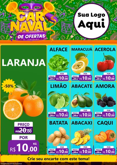 Modelo de Encarte para Encarte A4 Vertical com o tema Carnaval de Ofertas para Hortifrúti