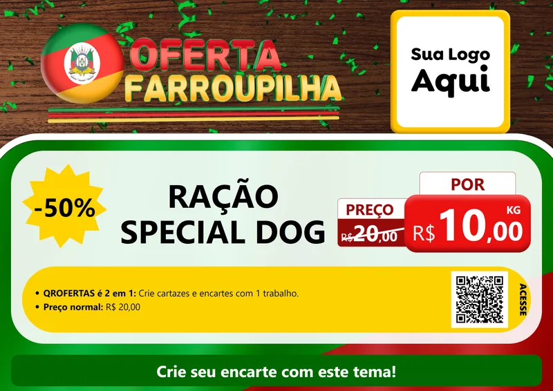 Modelo de Cartaz para Cartaz A4 Horizontal com o tema Oferta Farroupilha para Pet Shop