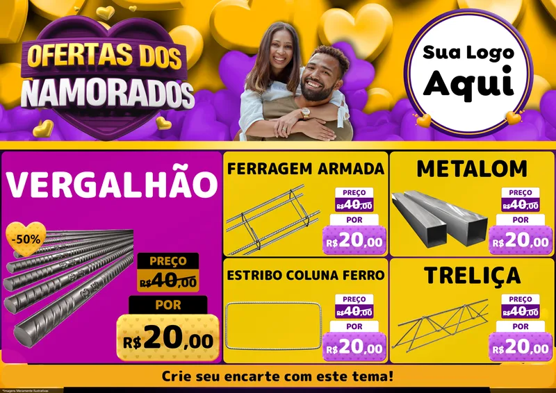 Modelo de Encarte para Encarte A4 Horizontal com o tema Oferta Dos Namorados para Ferragens