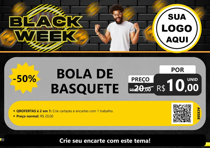 Modelo de Cartaz para Cartaz A4 Horizontal com o tema Black Week para Artigos Esportivos