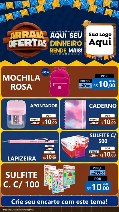 Modelo de TV para TV Vertical com o tema Arraiá de Ofertas - Junina para Papelaria