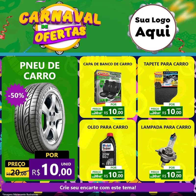 Modelo de Rede Social para Feed Facebook com o tema Carnaval de Ofertas para Auto peças
