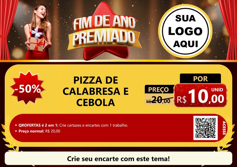 Modelo de Cartaz para Cartaz A4 Horizontal com o tema Fim de Ano Premiado para Pizzaria