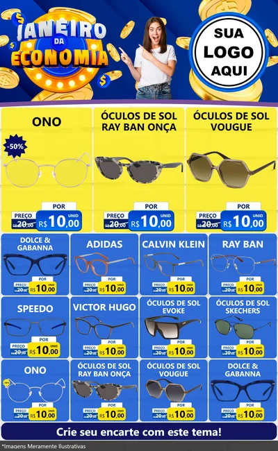 Modelo de Encarte para Encarte Grande com o tema Janeiro da Economia para Óticas