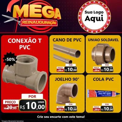 Modelo de Rede Social para Feed Facebook com o tema Mega Reinauguração para Tubos e conexões