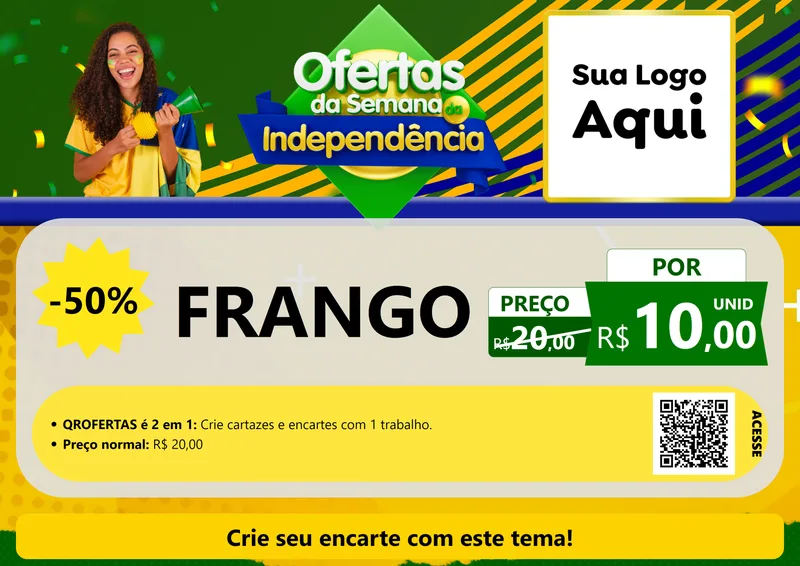 Modelo de Cartaz para Cartaz A4 Horizontal com o tema Ofertas da Semana da Independência para Assados