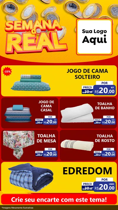 Modelo de TV para TV Vertical com o tema Semana do Real para Cama, Mesa e Banho