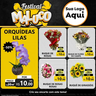 Modelo de Rede Social para Feed Facebook com o tema Festival Maluco para Floricultura e jardim