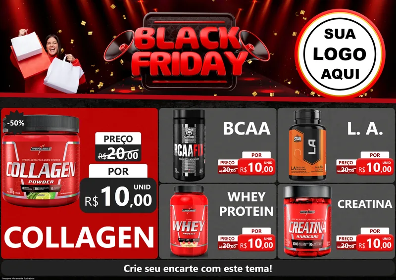 Modelo de Encarte para Encarte A4 Horizontal com o tema Black Friday para Suplementos alimentares