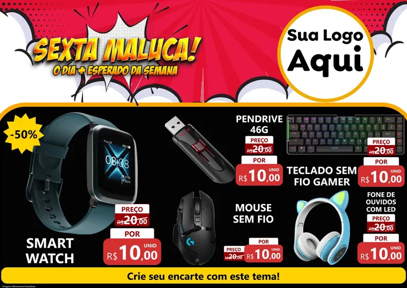 Modelo de Encarte para Encarte A4 Horizontal com o tema Sexta Maluca! para Informática