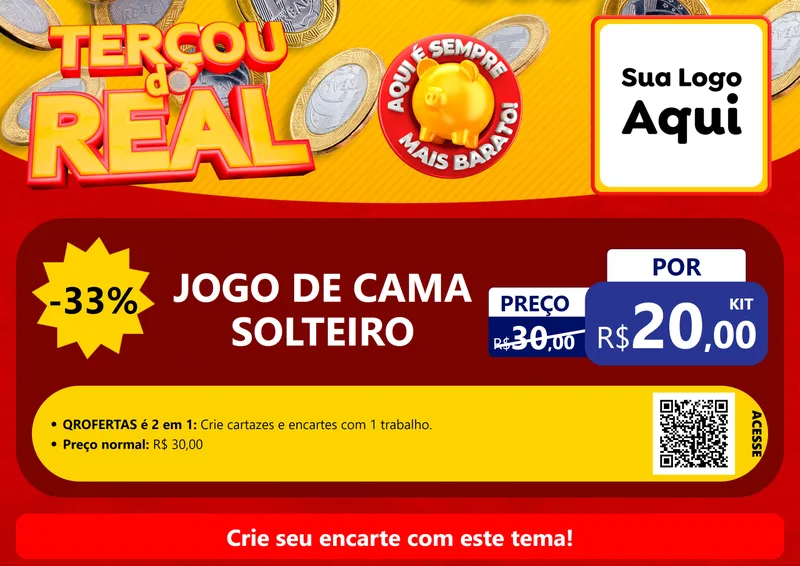 Modelo de Cartaz para Cartaz A4 Horizontal com o tema Terçou do Real para Cama, Mesa e Banho