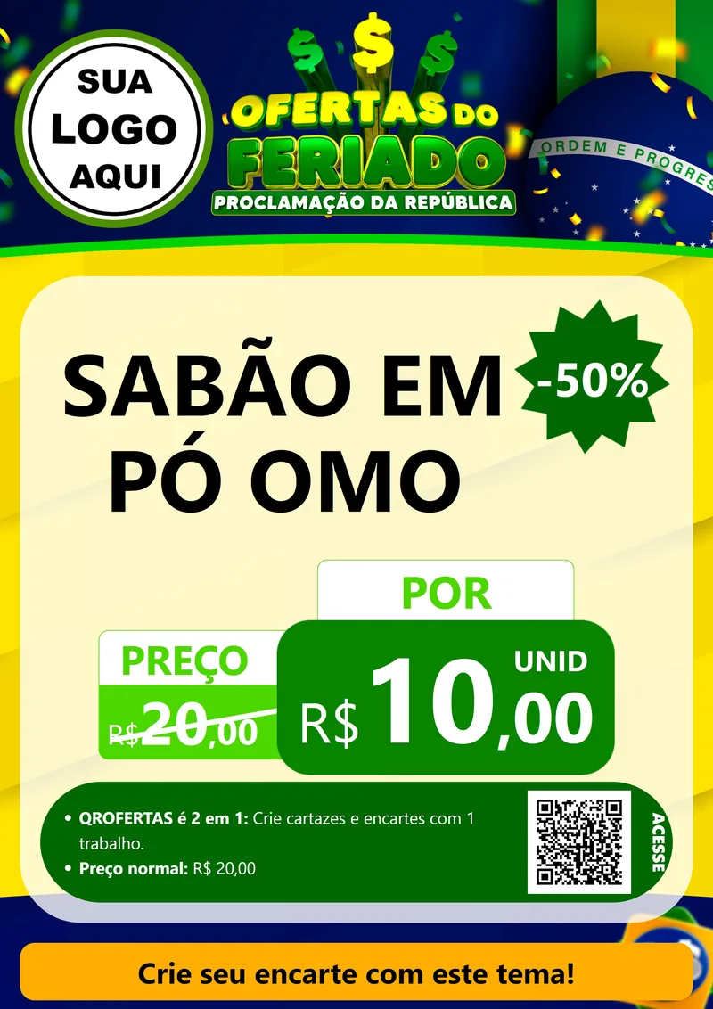 Modelo de Cartaz para Cartaz A4 Vertical com o tema Ofertas do Feriado - Proclamação da República para Produtos de Limpeza