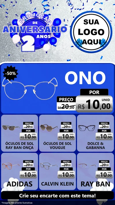Modelo de Rede Social para Stories com o tema Promoção de Aniversário - 2 Anos para Óticas