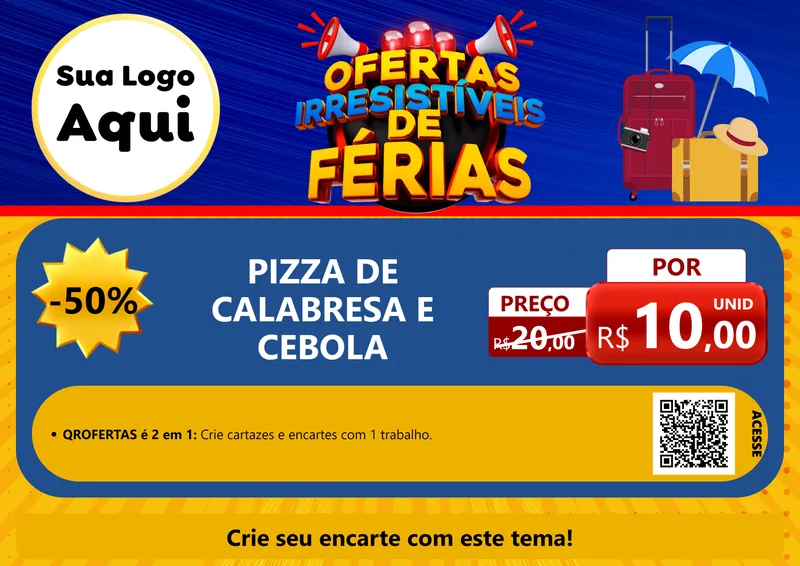 Modelo de Cartaz para Cartaz A4 Horizontal com o tema Ofertas Irresistíveis de Férias para Pizzaria