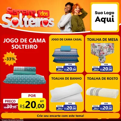 Modelo de Rede Social para Feed Facebook com o tema Semana dos Solteiros para Cama, Mesa e Banho