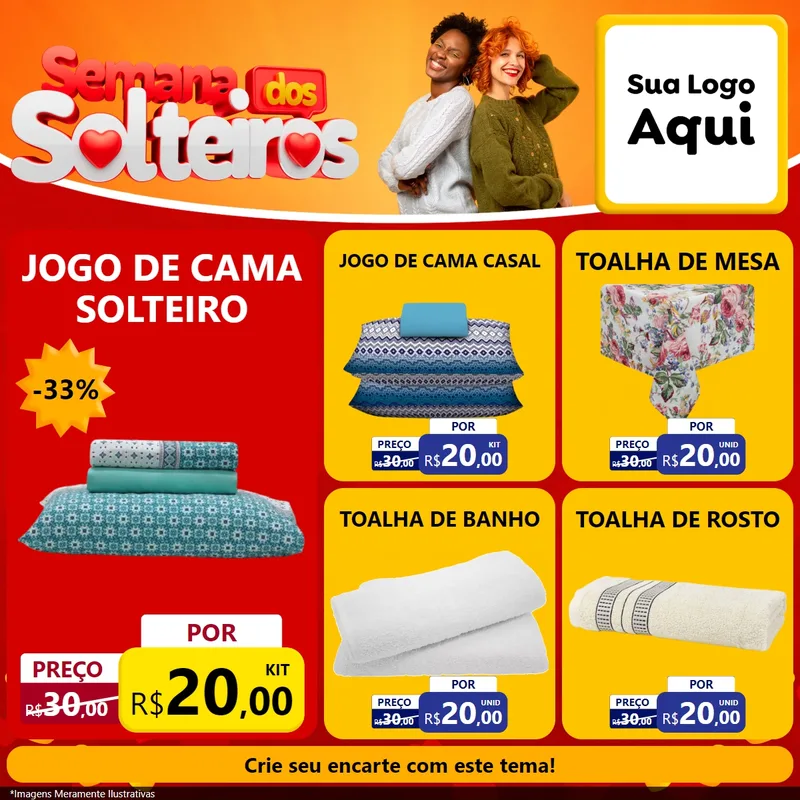 Modelo de Rede Social para Feed Facebook com o tema Semana dos Solteiros para Cama, Mesa e Banho
