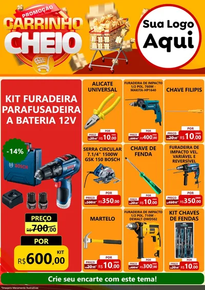Modelo de Encarte para Encarte A4 Vertical com o tema Promoção carrinho cheio para Maquinas e Ferramentas