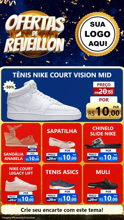 Modelo de Rede Social para Stories com o tema Ofertas de Réveillon para Calçados