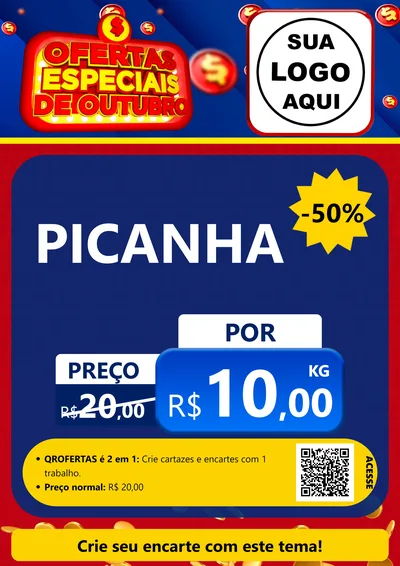 Modelo de Cartaz para Cartaz A4 Vertical com o tema Ofertas Especiais de Outubro para Açougue