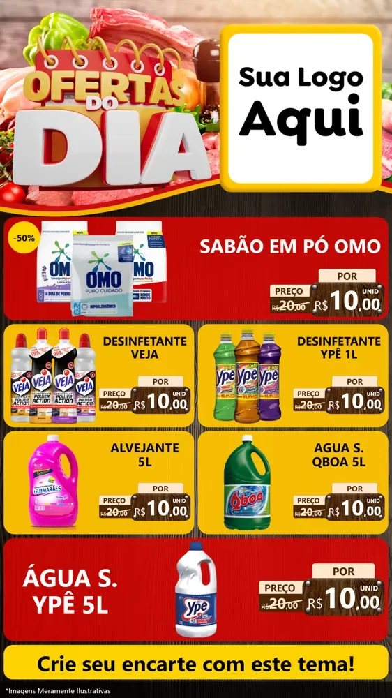 Modelo de TV para TV Vertical com o tema Ofertas do Dia para Produtos de Limpeza